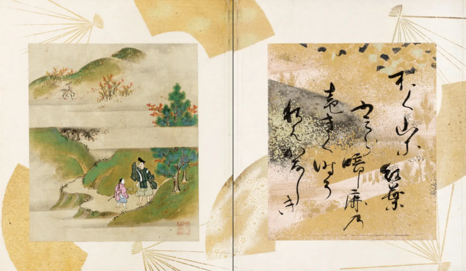 <p>Tosa Mitsunari, <em>Poems with Painted Scenes</em>, c. 1700, Los Angeles County Museum of Art, purchased with funds provided by Ellen A. Michelson, photo © Museum Associates/LACMA</p>
