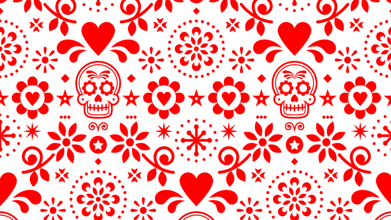 pattern of sugar skulls and hearts 