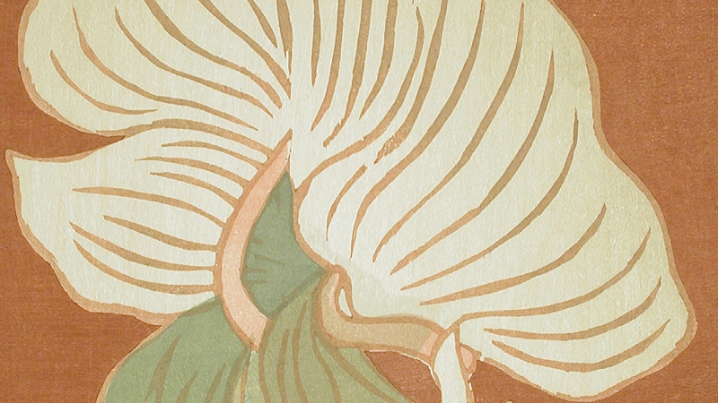 Yoshida Fujio, Myga, c. 1953-1954, woodblock print, ink and color on paper, 15 1/4 x 9 7/8 in. (38.8 x 25.1 cm), Los Angeles County Museum of Art, gift of Mr. and Mrs. Felix Juda (M.79.176.110) © Yoshida Hanga Academy, photo © Museum Associates/LACMA