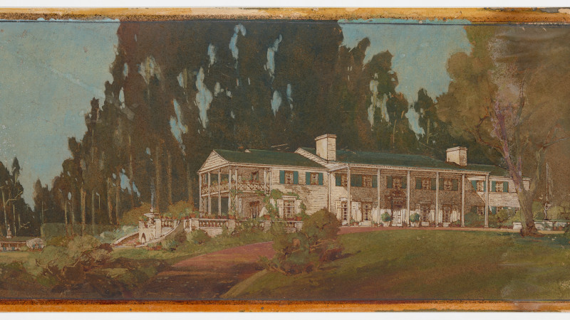  Illustration of large house among greenery