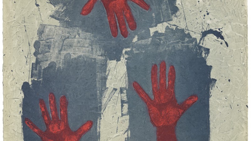 Rufino Tamayo, Hands on Blue Background (Manos sobre fondo azul), 1979, etching, 21 3/4 × 30 in., Los Angeles County Museum of Art, the Bernard and Edith Lewin Collection of Mexican Art, © 2019 Tamayo Heirs/Mexico/Licensed by VAGA at Artists Rights Society (ARS), NY, photo © Museum Associates/LACMA