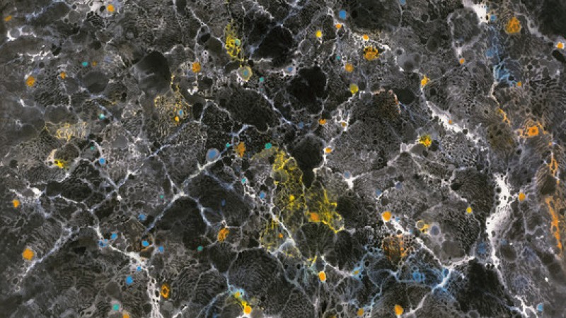 Wucius Wong, Deep in the Mountains #2 (detail), 2005, ink and color on paper, 37 × 37 in. (94 × 94 cm), Los Angeles County Museum of Art, promised gift of the Fondation INK, © Wucius Wong, photo by Maurice Aeschimann, Geneva, courtesy of the Fondation INK
