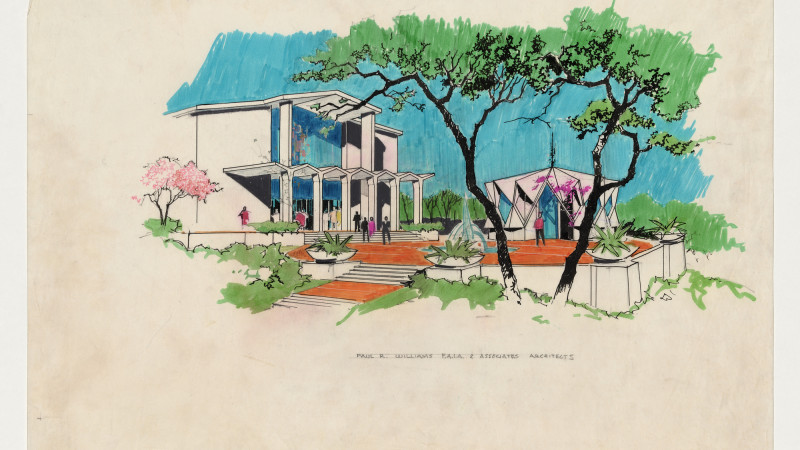 First African Methodist Episcopal Church of Los Angeles (exterior rendering), 1965, by Paul R. Williams