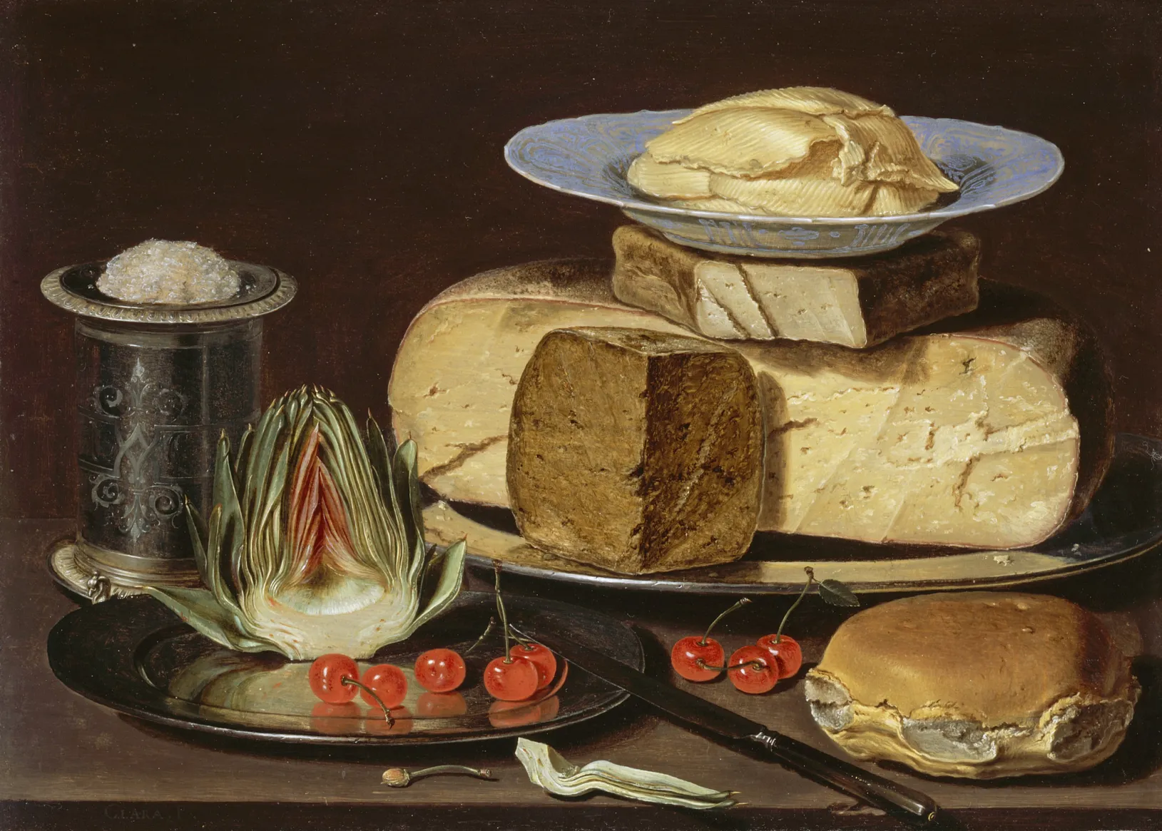 <p>Clara Peeters, <em>Still Life with Cheeses, Artichoke, and Cherries</em>, c. 1625, Los Angeles County Museum of Art, gift of Mr. and Mrs. Edward W. Carter, photo © Museum Associates/LACMA</p>