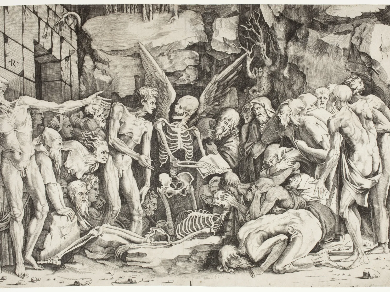 <p>Marco Dente, Baccio Bandinelli, <em>The Skeletons</em>, 1518–25, Los Angeles County Museum of Art, Mary Stansbury Ruiz Bequest, photo © Museum Associates/LACMA</p>