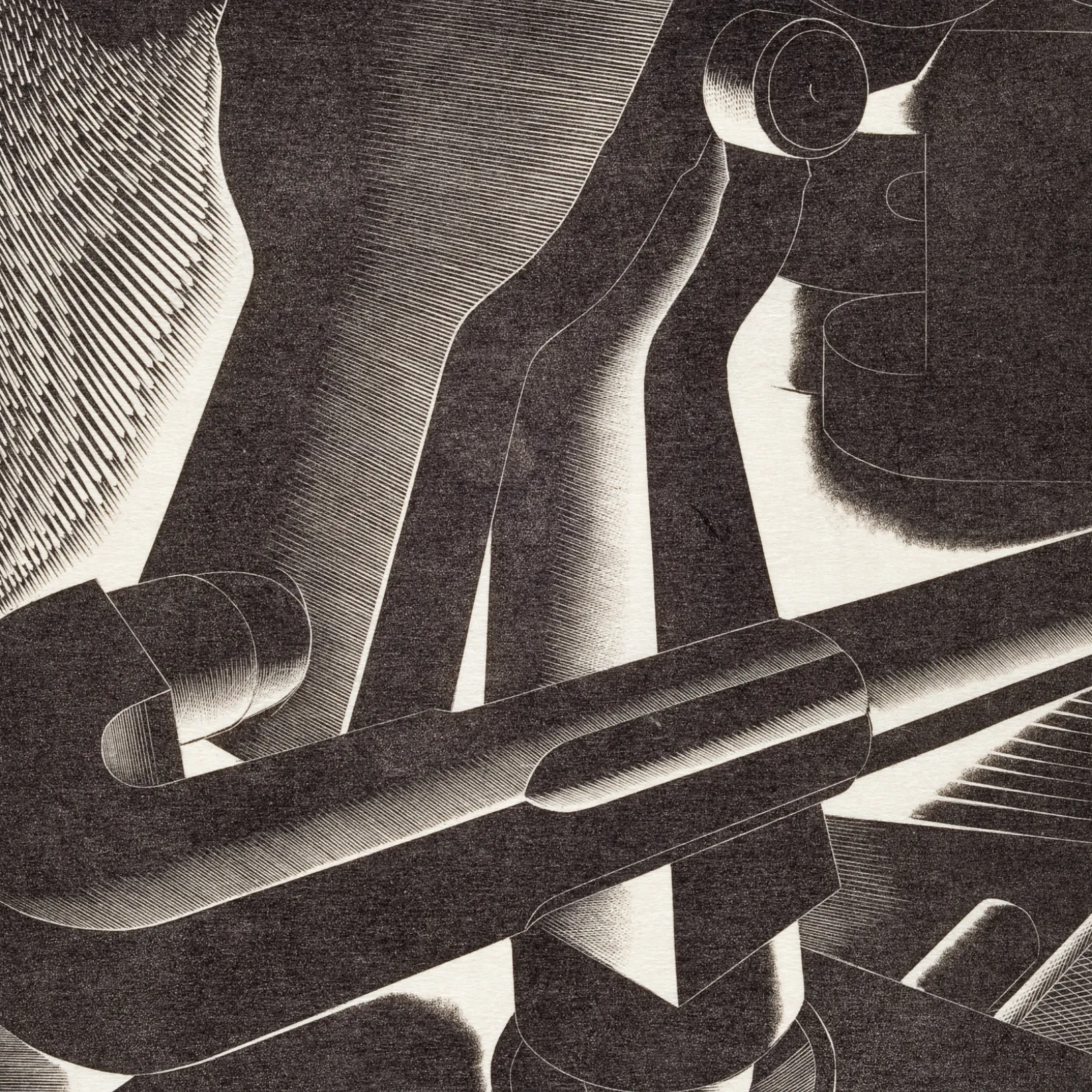 Paul Landacre, The Press, 1934, Los Angeles County Museum of Art, gift of Mr. and Mrs. Joseph M. Landacre and Mrs. Barbara McCreery, © 2025 Estate of Paul Landacre / Licensed by VAGA at Artists Rights Society (ARS), NY, photo © Museum Associates/LACMA